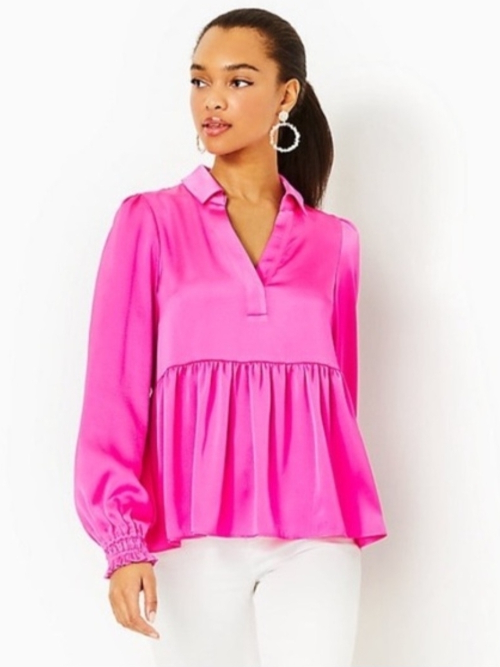 Lilly Pulitzer Jaylene Size 6 NWT Pink Peplum V-Neck Blouse - Picture 5 of 12